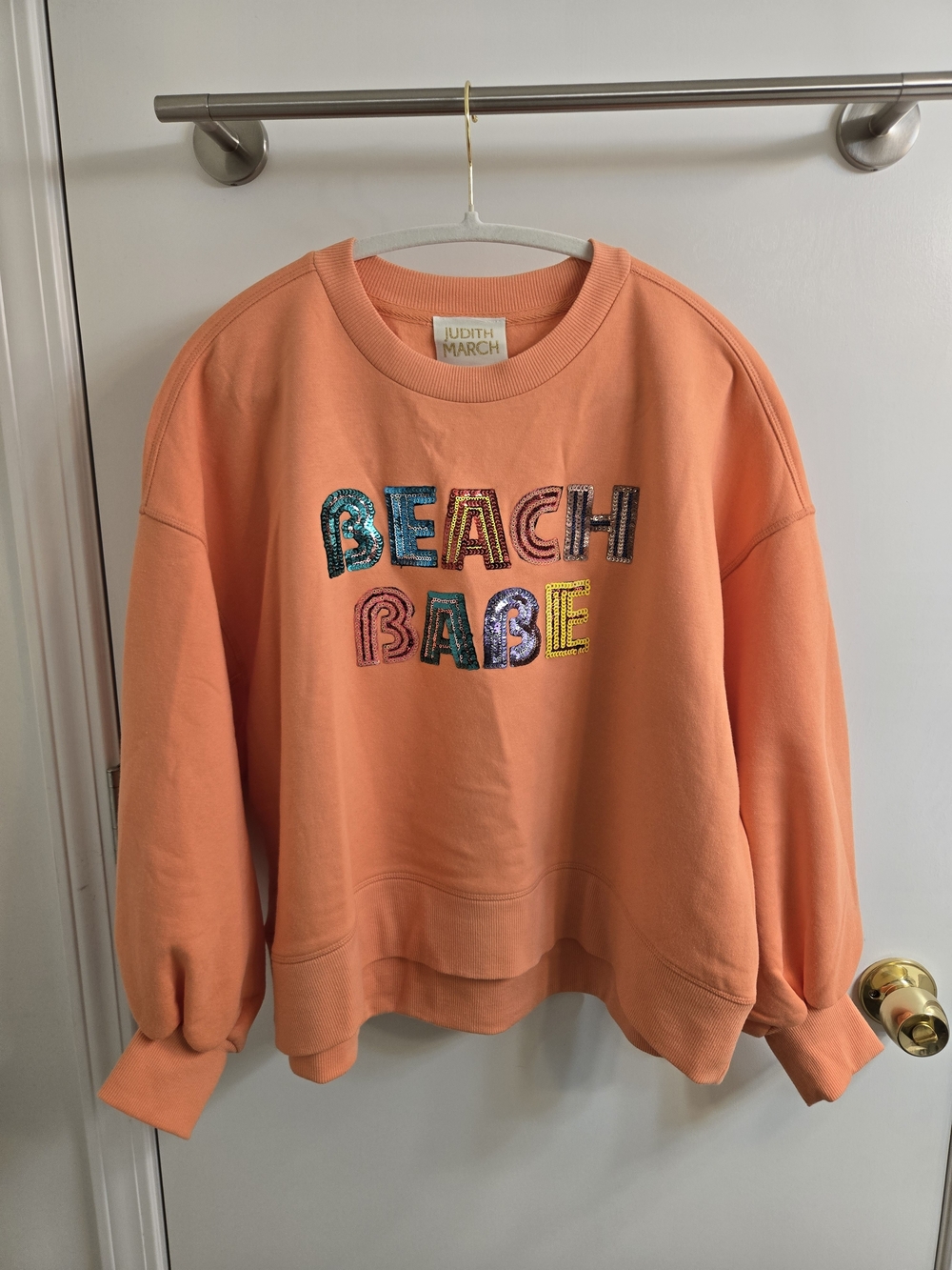 Judith March Coral "Beach Babe" Sequin Sweatshirt Size Small